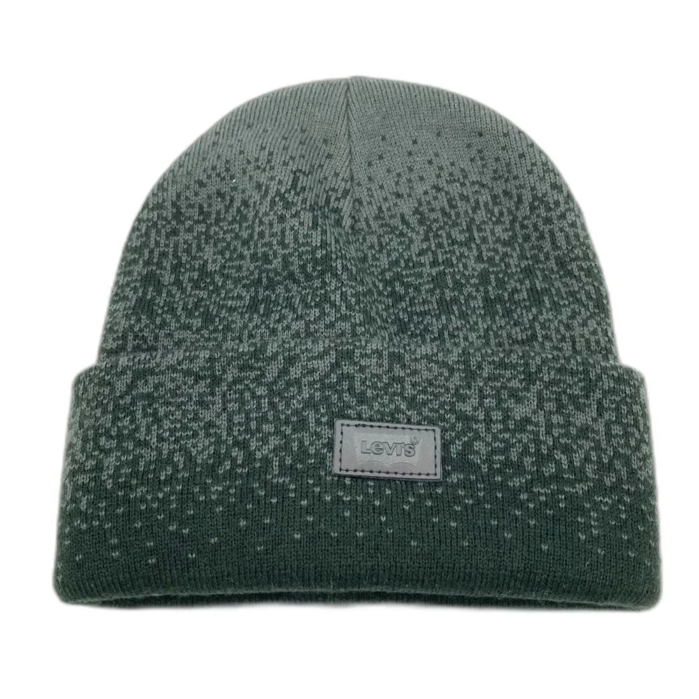 LEVI'S Men's Signature Leather Logo Patch Cuffed Beanie Hat Knit OS Adult Grey
